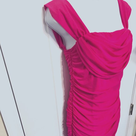 PrettyGarden Fashion/Casual-Pink (Rose Red) Off Shoulder-Rushed Fitted Mini-Smal - Picture 6 of 16